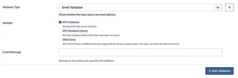 Example of validation type on element